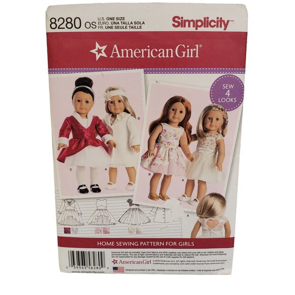 American Girl Home Sewing Pattern For Dolls Simplicity 8280 Doll Dresses UNCUT - Picture 8 of 8